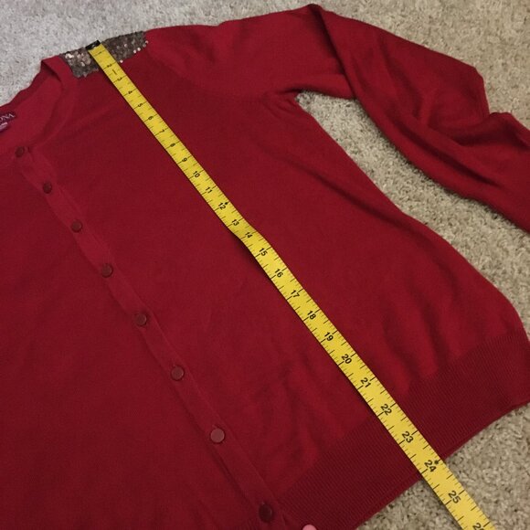 Merona Red with Gold Sequin Shoulders Button Down Cardigan - Picture 13 of 14